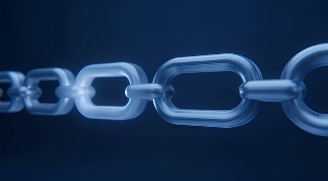 Blue toned image of a chain with links representing blockchain technology, digital security