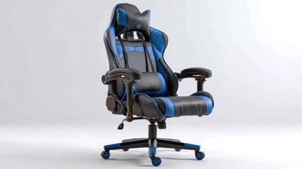 Ergonomic Gaming Chair with Blue Accents on a White Background for Ultimate Comfort and Style
