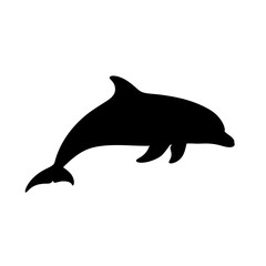 Obraz premium Black silhouette of a dolphin swimming.