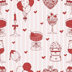 Romantic, red color full of love seamless pattern, vector art