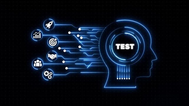 Futuristic Brain with Glowing Blue Circuits and Representing Business Strategy and Innovation technology