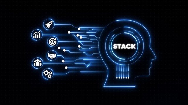 Tech Stack Concept with Human Head and Representing Business Strategy and Innovation technology stack