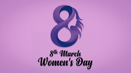 Fototapeta premium A purple graphic design celebrating International Women's Day on March 8th with a stylized number 8 and a woman's silhouette