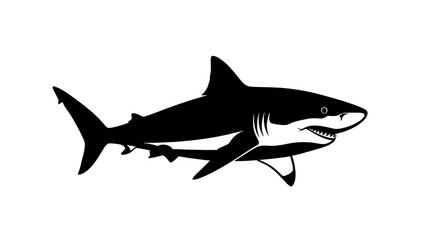 Obraz premium Black silhouette of a shark swimming.