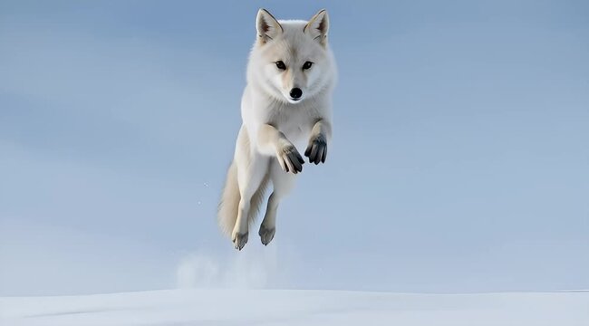 Arctic fox leaps with grace and agility in the snow covered landscape