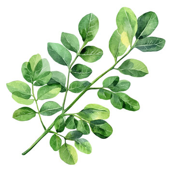 watercolor of Moringa painting, isolated on a white background.