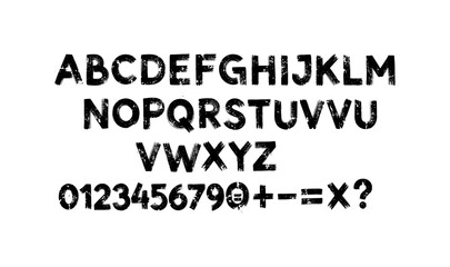 Grunge alphabet and numbers set with distressed texture