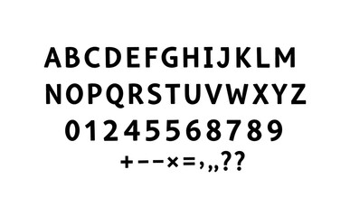 Obraz premium Bold sans serif alphabet and numbers set with simple symbols