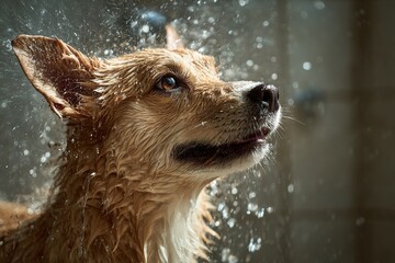 Obraz premium A playful dog enjoys a refreshing shower on a sunny day!