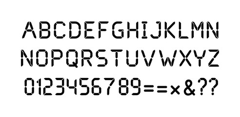 Digital dot matrix font alphabet and numbers in monochrome style