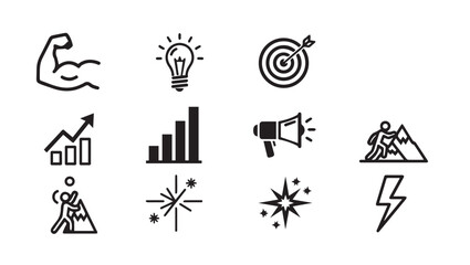 Fototapeta premium Business Motivation Icons Set: Success Strength Ideas Goals Growth Energy