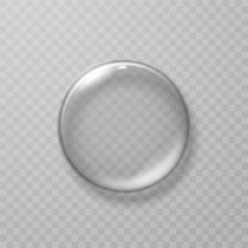 Glass, acrylic or plastic circle badge isolated on transparent backgrounds. Reflection 3d button. Vector glossy round frame