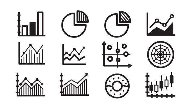 Collection of Business Data Analysis Charts and Graphs Icons for Reports and Presentations