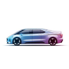 Fototapeta premium Side profile of a futuristic electric concept car with a vibrant blue to purple gradient finish on a white background.
