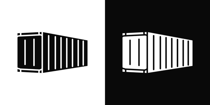 Shipping Container Icon In Black And White Filled Style.