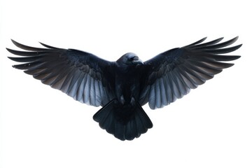 Fototapeta premium Majestic black raven in flight with outstretched wings on white background