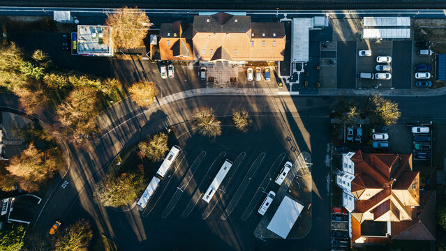 Aerial View of Wangen Transport Hub with Bus and Train Station