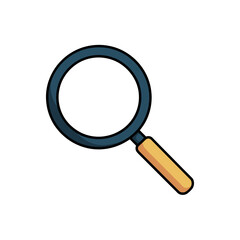 A cartoon magnifying glass with a yellow handle on a white background
