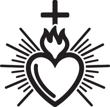 Black and White Sacred Heart of Jesus Vector &ndash; Stylized Bold Outline EPS for Commercial Use