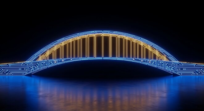 Futuristic glowing digital circuit bridge symbolizing data connection
