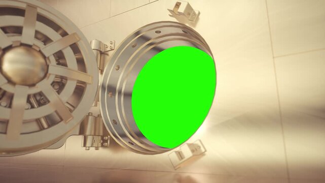 Bank Vault Door Opening With Green Screen Interior Animation