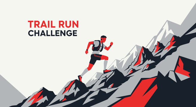 Courageous Runner Conquering Elevated Terrain, Overcoming Trail Run Challenge