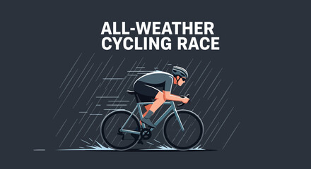 Fototapeta premium Cyclist Competes In A Challenging All Weather Race Against The Rain And Elements
