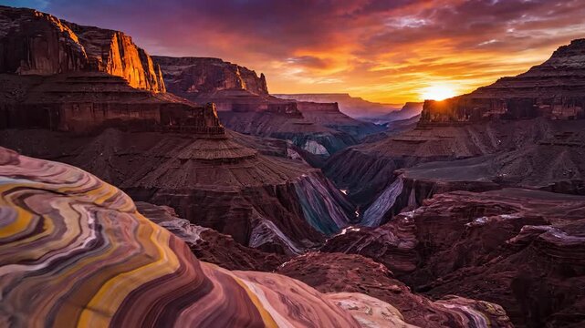 Vibrant Canyon Landscape at Fiery Sunset