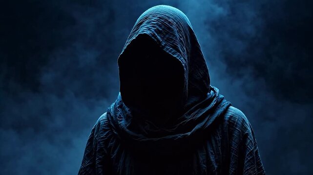 Cloaked figure in dark mist