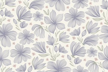 Fototapeta premium Vintage floral ethnic tapestry modern embroidery texture boho design vector illustration hand drawn silhouette indigo blue flower motif branches leaves wallpaper seamless background border