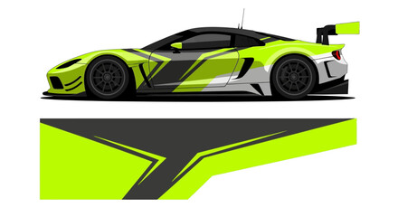 Obraz premium High-contrast neon racing car with bold aerodynamic design and bright spoiler details.
