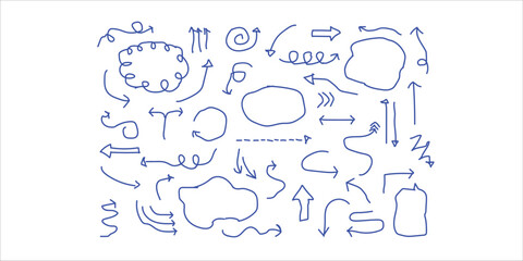 Fototapeta premium A collection of abstract shapes and symbols in blue ink on a white background