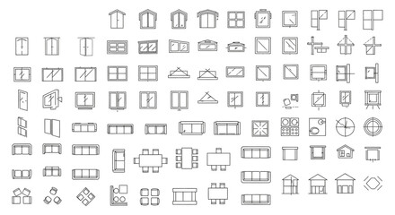 Obraz premium line icons of various buildings and architectural elements