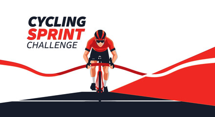 Fototapeta premium Cyclist Reaching Finish Line In The Intense Sprint Challenge Competition In Vector Style