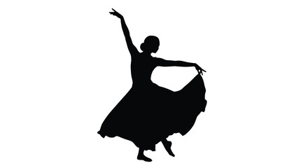 A graceful dancer is captured in a dynamic pose her flowing dress emphasizing movement and rhythm a striking silhouette © Bsicon02