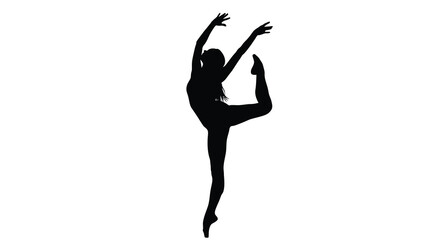 A dynamic image showcasing a dancer in mid leap illustrating grace and power presented as a striking silhouette high quality © Bsicon02