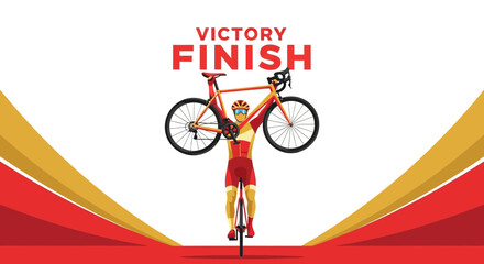 Fototapeta premium Cyclist Reaching Victory at The Finish Line Displaying Achievement and Triumph