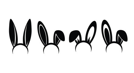 A collection of four distinct black rabbit ear designs presented in a minimalist style a striking silhouette high quality © Bsicon02