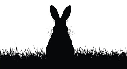 A striking black silhouette of a rabbit amidst tall grass creates a minimalist and captivating scene silhouette high quality © Bsicon02