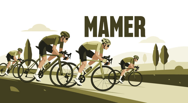 Cyclists Racing on the Road Depicting Mamer, Dynamic Illustration of Competition