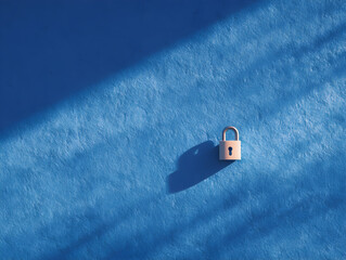 Minimal Padlock with Long Shadow on Blue Textured Background