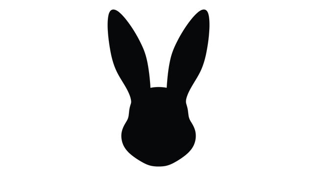 A stark black silhouette of a rabbit s head and long ears against a plain white background a simple silhouette