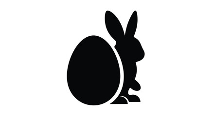 A striking black silhouette of a rabbit positioned beside a large circular shape creating a minimalist image silhouette © Bsicon02