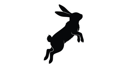 A dynamic black silhouette of a leaping hare showcasing its powerful hind legs and alert posture silhouette high quality © Bsicon02