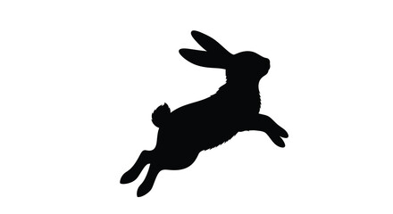 Obraz premium A dynamic black silhouette of a leaping rabbit showcases its form and motion creating a striking visual silhouette
