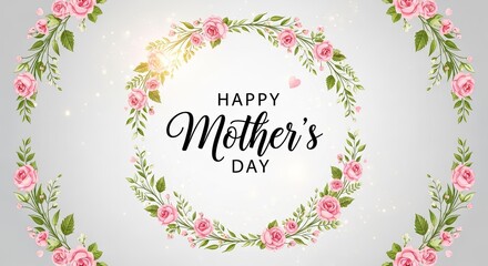 Obraz premium Happy mother's day wishes with beautiful floral wreath and greeting card design