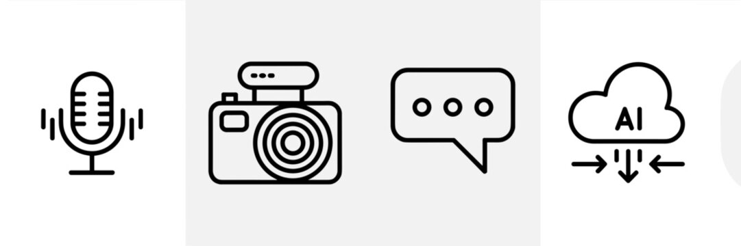 Speech and vision AI monoline icons &ndash; Ideal for voice assistant UI.