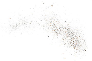 Obraz premium Pieces of tree bark and ashes flying, isolated on white background and texture, clipping path, design element