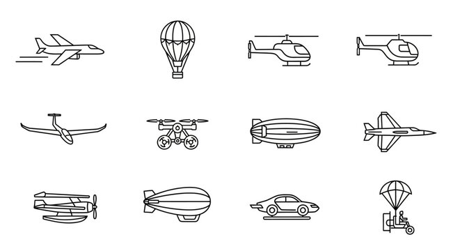 Collection of Various Aircraft and Airships Outlines.