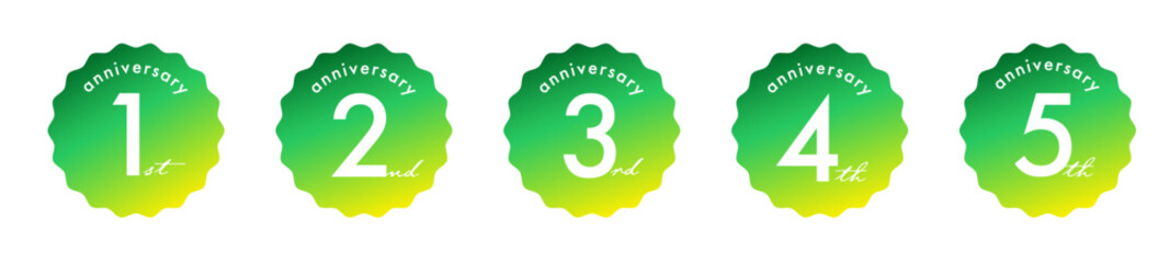 １〜５周年ロゴ_グリーン〜イエロー｜安心感,親しみ,クリーン,エコ,サステナブル｜環境,サステナビリティ,再生可能エネルギー,農業,食品,オーガニック,ヘルスケア,ウェルネス,教育｜1st-5thAnniversary Logo